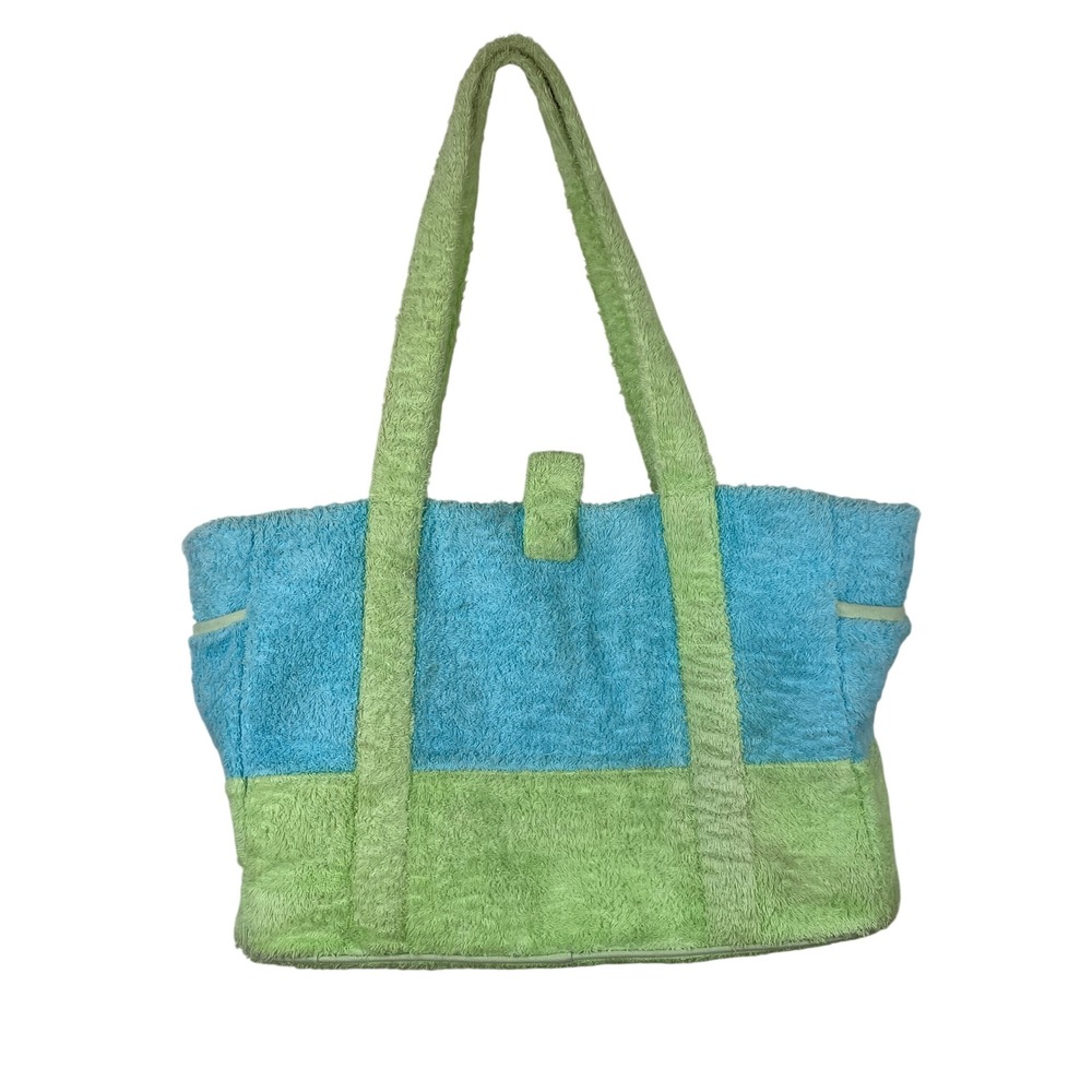 Lilly Pulitzer Terry Cloth Beach Tote‎ Bag Blue Green Colorblock Tropical Lining